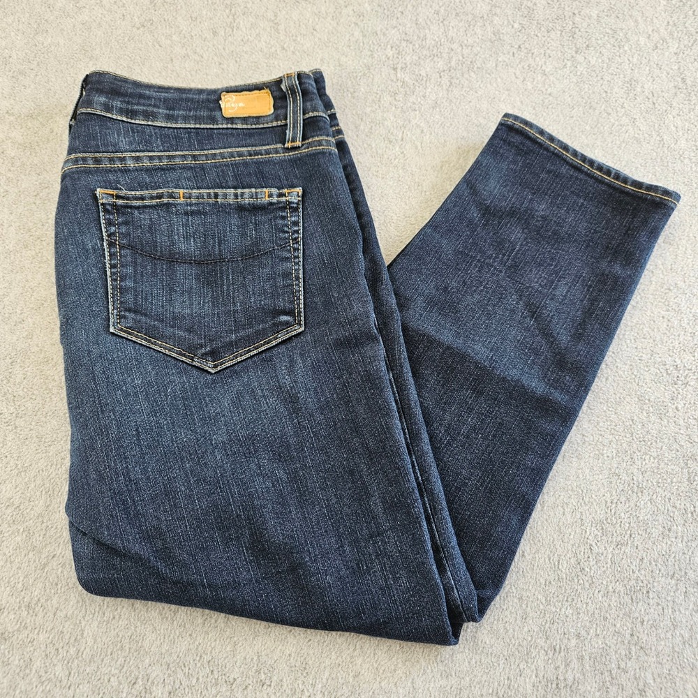 PAIGE ROXBURY | Slim Straight Leg Jeans Dark Wash Blue Floral Waistband Size 30